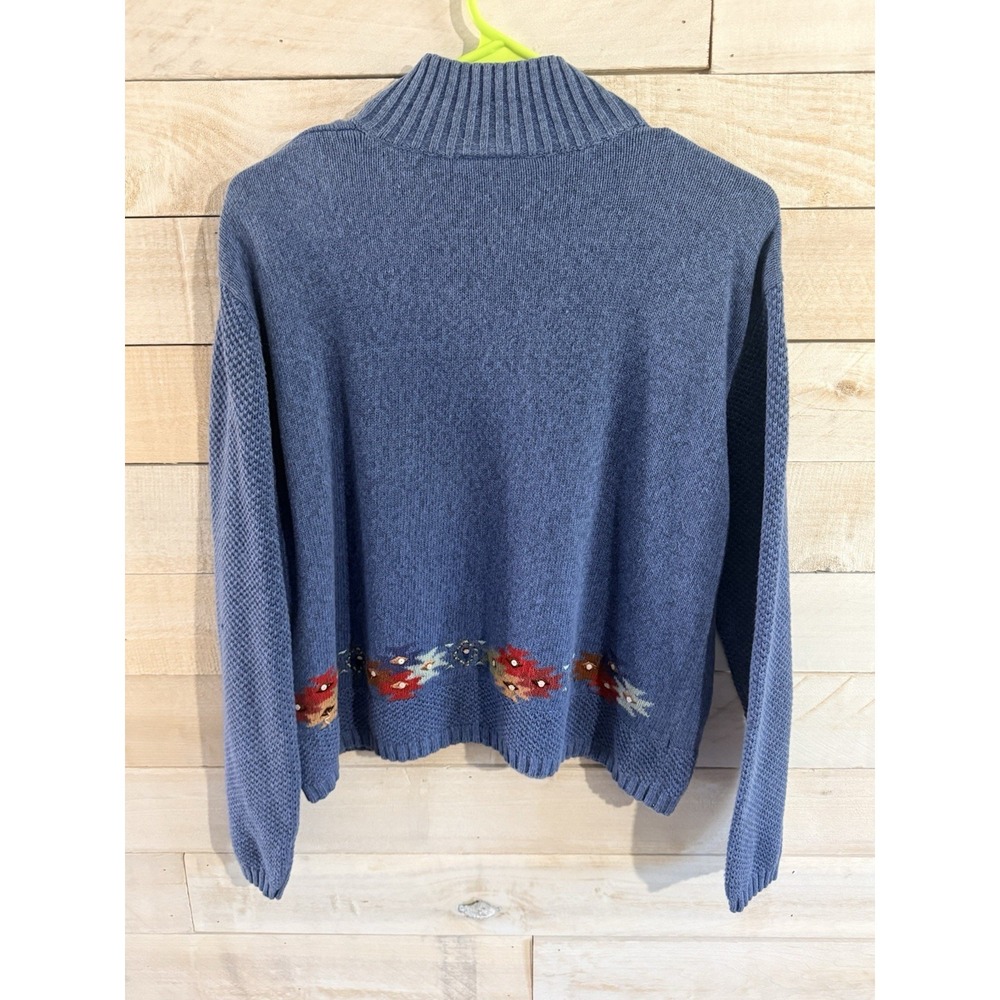 VTG Cricket Lane Collection Aztec  1/4 Zip Blue Sweater  Cotton Blend Size Med. - Picture 4 of 7